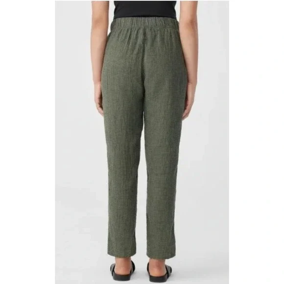 Eileen Fisher Pants Women X Large Green Black Puckered Organic Linen Tapered - Picture 4 of 12